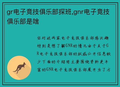 gr电子竞技俱乐部探班,gnr电子竞技俱乐部是啥